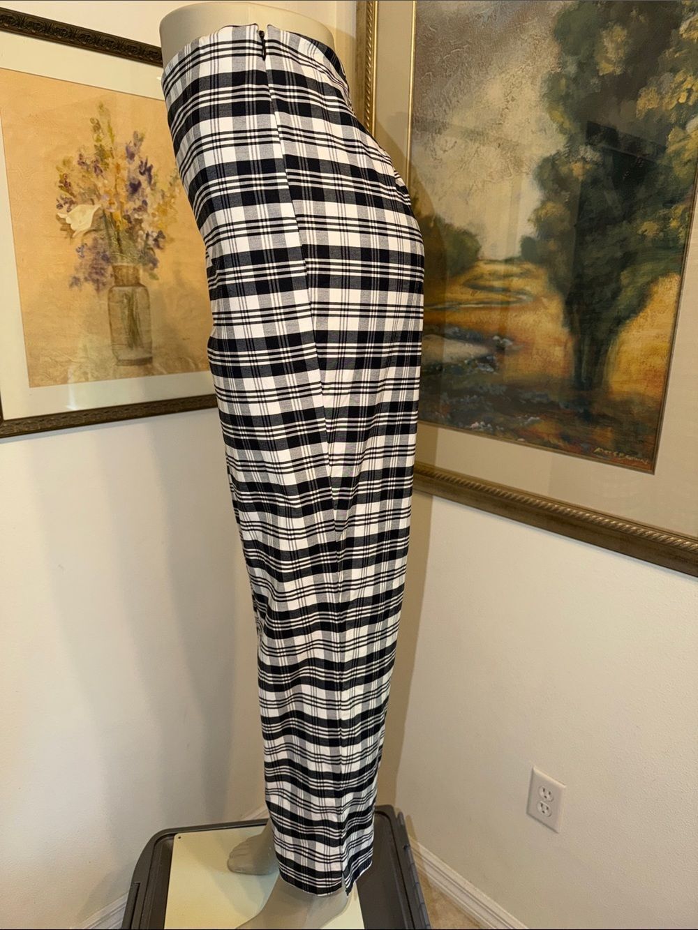 PANTS - TALBOTS Black & White Plaid Side Zip Cotton Pants Size 14 - Picture 7 of 11